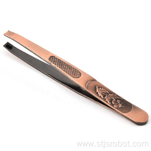 Manufacturers selling beauty tools stainless steel flat eyebrow tweezers decorative pattern beauty threading clip